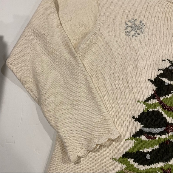 Vintage cream Christmas tree Grannycore coastal grandma scallop neck sweater 🎄 - Picture 3 of 8